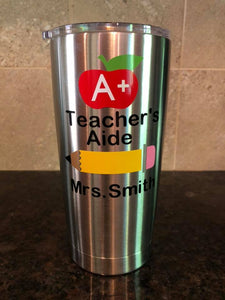 A+ Teacher's Aide Metal Tumbler